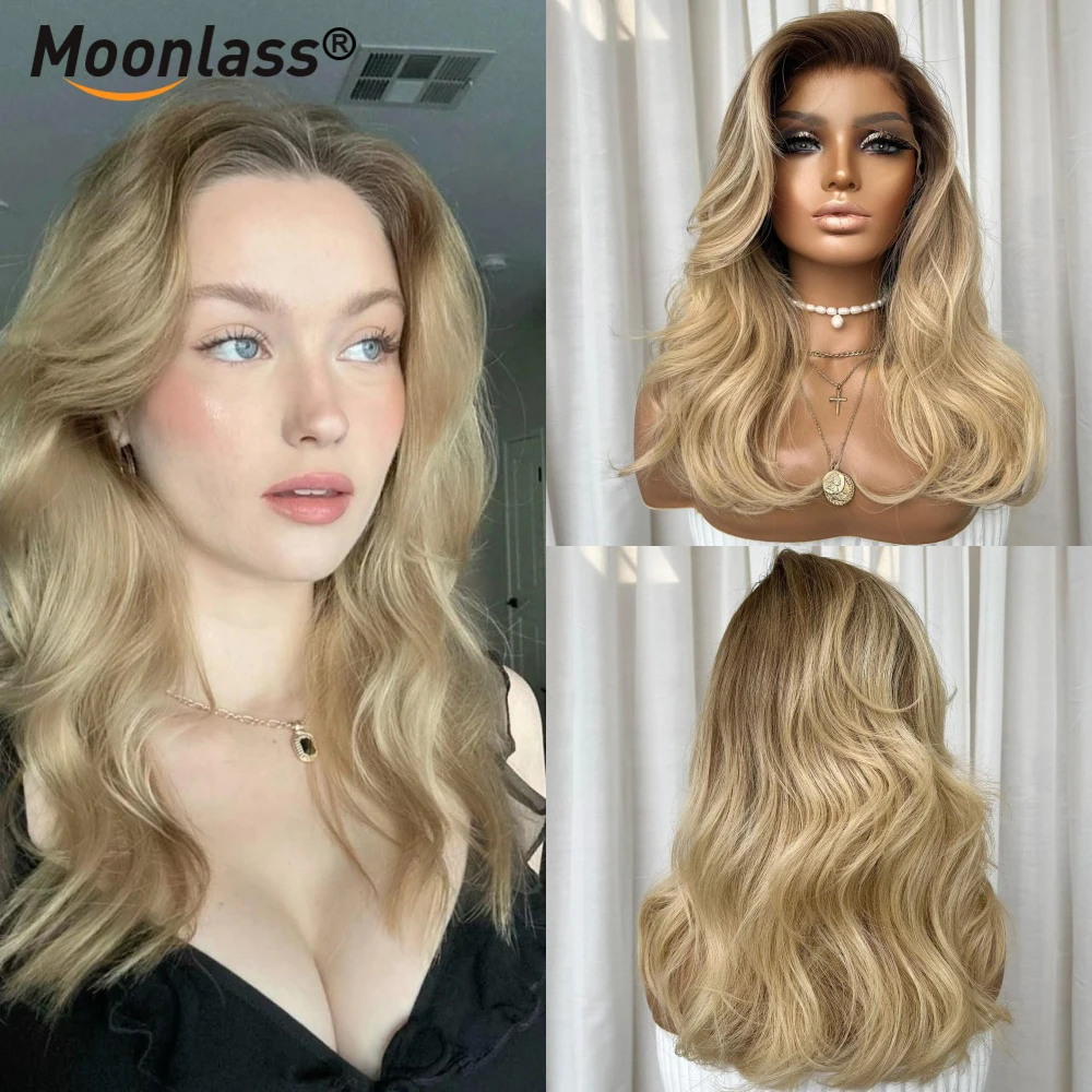 Moonlass شاطئ الذهب الجسم موجة 13x 4/13x6 الدانتيل الجبهة 100% باروكة من شعر طبيعي الانفجارات 190%/210% الطبيعية ناير قبل قطع للمرأة الباروكات