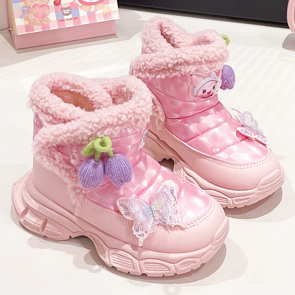 

Faux Fur Winter Boots For Girls Korean Style Teenager Girl's Snow Boots Soft-soled Anti-slippery Teenager Kid's Cotton Shoes