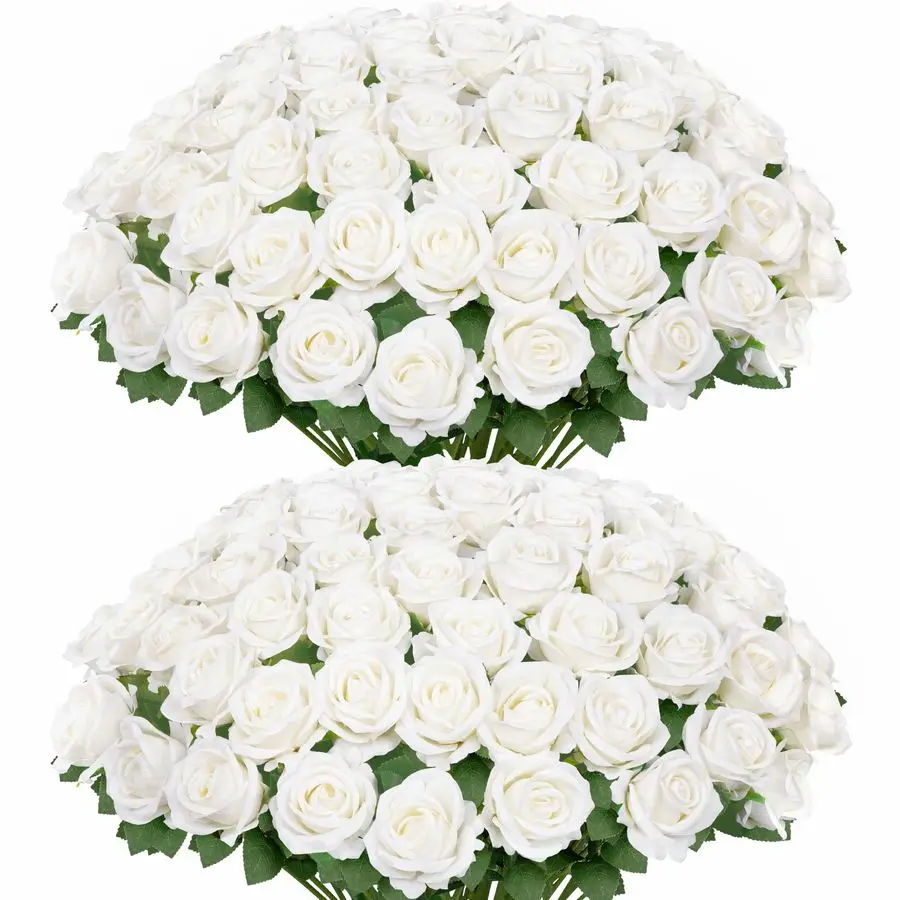 

50 шт. Искусственные розы, цветы из бархатного шелка с эффектом натуральных, на длинных стеблях, для свадебных букетов, DIY декора столов