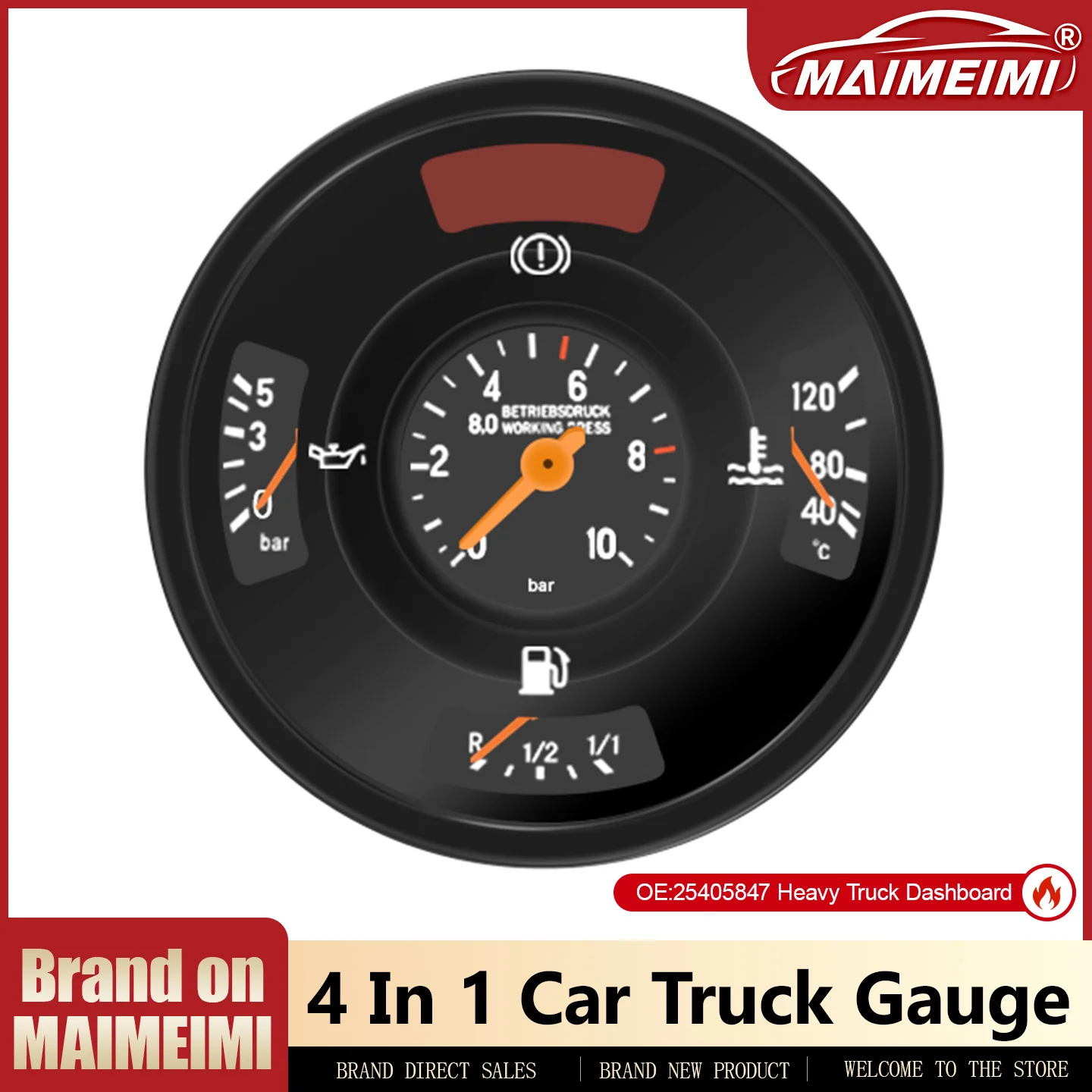 4 In 1 Multi-functional Oil Pressure Water Temp Fuel Level Gauge Heavy Truck Dashboard Assembly OE 25405847 For Car Truck 24V
