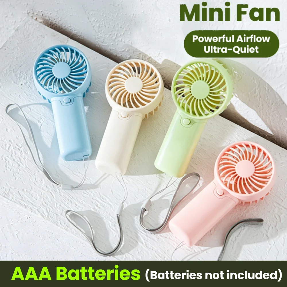 Mini Handheld Fan Battery Powered AAA Pocket Portable Mini Fan Outdoor Personal Small Fans With Lanyard Minifan Candy Color