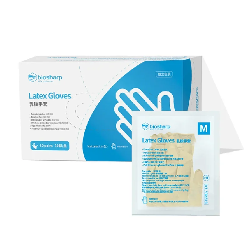 30 Pairs Biosharp Labs Latex Gloves Individually Packed Disposable Latex Gloves Special XS/S/M/L 6.0g High Stretch Hemp Surface
