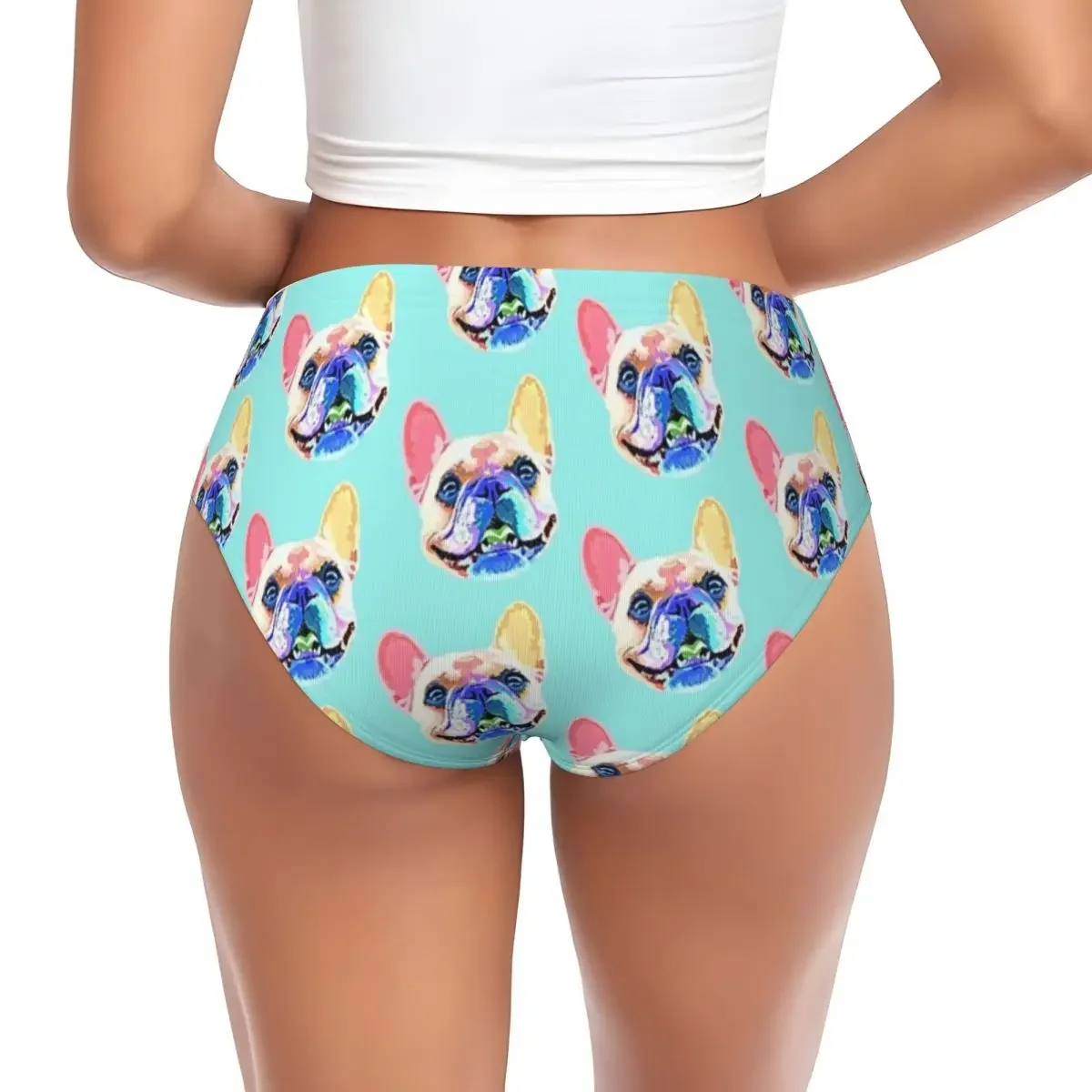 Custom Smiling Rainbow French Bulldog Panties Briefs Women's Comfort Briefs Underwear Breathable Female Underpants