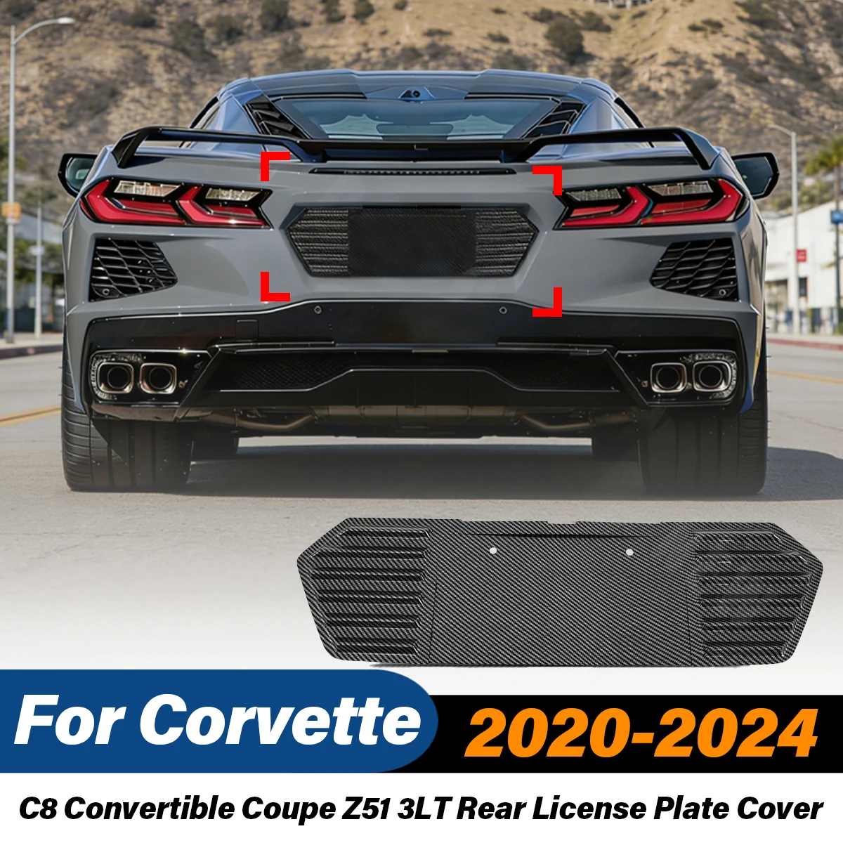 

For Corvette C8 Convertible Coupe Z51 3LT 2020 2021 2022 2023 2024 Automobile ABS Rear License Plate Cover Body Modification Kit