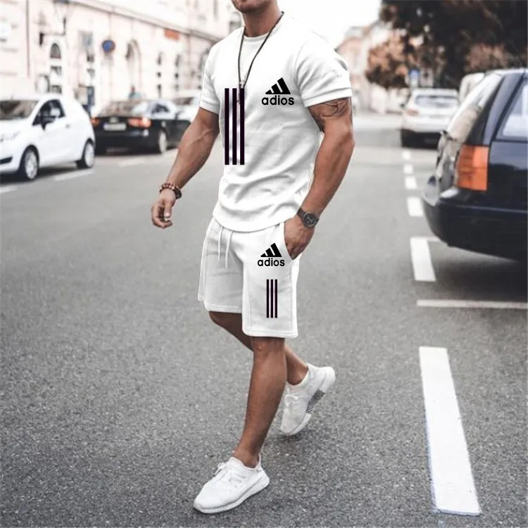 2024new men\'s sportswear short sleeved T-shirt and sports shorts summer casual jogging pants set men\'s two-piece setquick drying