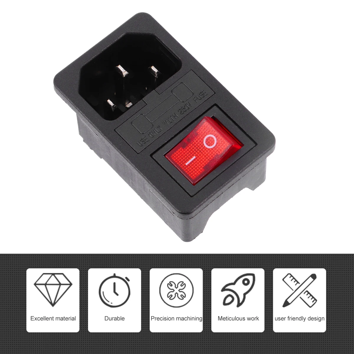 

Ac Power Socket 10A 250V 4 Pin Rocker Switch Light Industrial Desktop Outlet Plug Fitness Equipment Durable Nylon