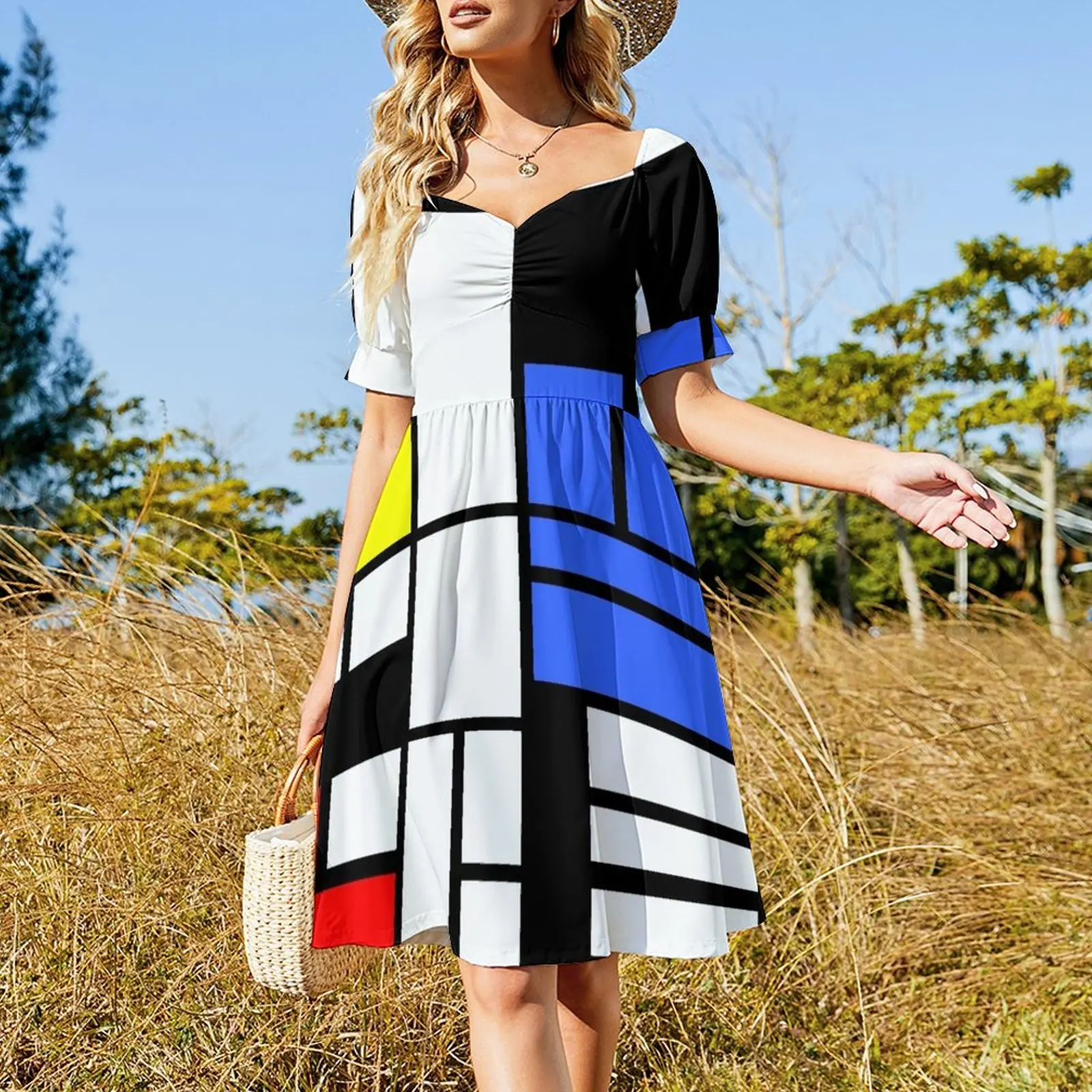 Modrian inspired Composition with Red Blue and Yellow Sleeveless Dress dresses for special events clothes for women