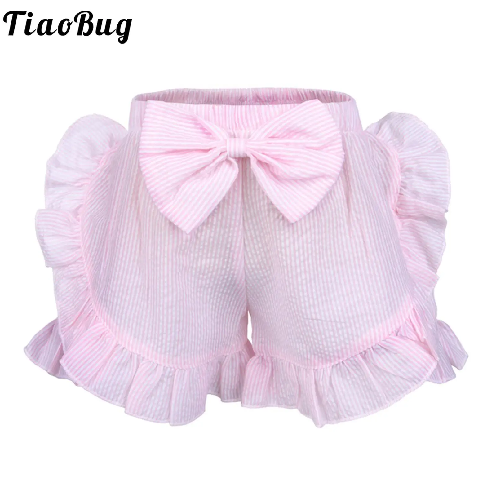 Baby Girls Bloomers Diaper Cover Kids Infant Seersucker Shorts Ruffle Bowknot Briefs Panties Summer Breathable Knickers Swimwear