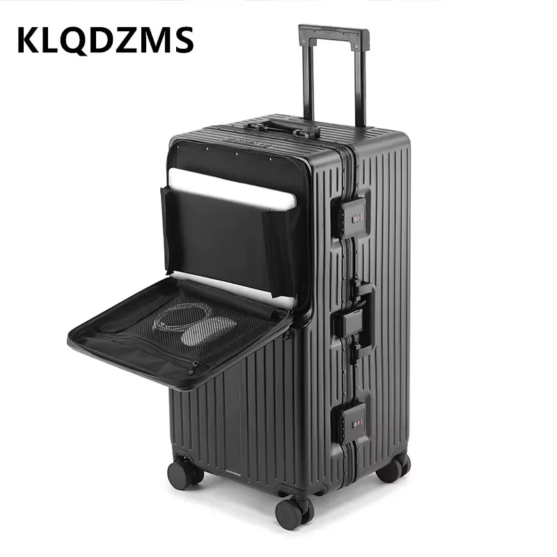 KLQDZMS 26"28"30 Zoll Gepäck mit großer Kapazität, Frontöffnung, Aluminiumrahmen, Wagenkoffer, Wagentyp, Reisetasche, USB-Ladekoffer