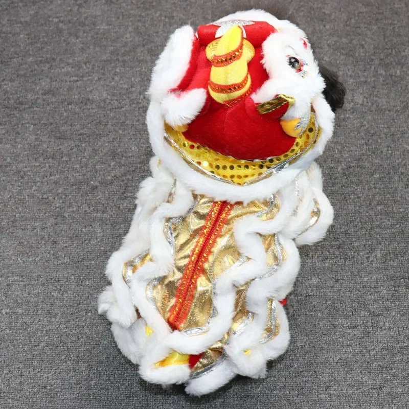Cute Pet Lion Dance Costume for Cats and Small Dogs Festive Chinese New Year Outfit Warm Winter Teddy Bear Clothes for Puppy