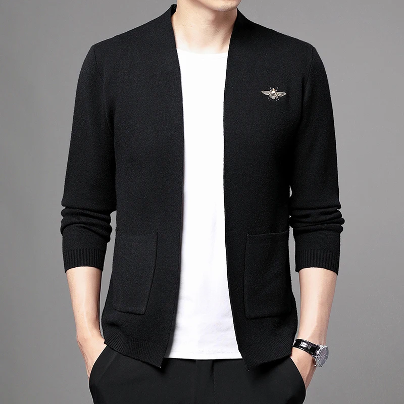 High end brand pocket knitted cardigan men's 2026 spring and autumn new solid V-neck Korean casual shawl sweater fashion coat