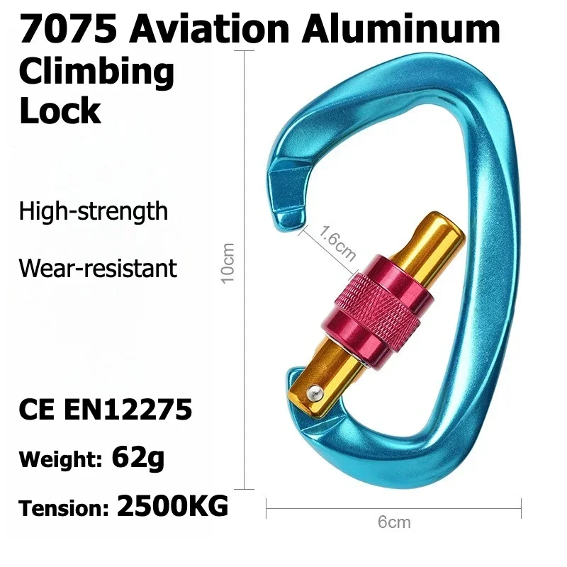 Outdoor Professionelles Kletterzubehör Aluminium-Karabiner 25kN Verriegelung D-Form Sicherheitsschnalle für Schlüssel, Werkzeuge, Ausrüstung