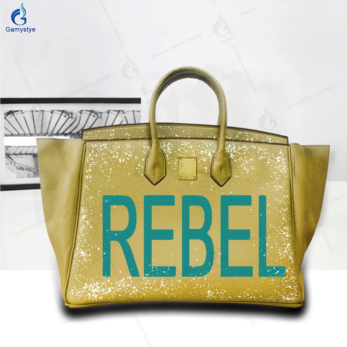

Personalizar Bolso Art Printed Words REBEL Bags Real Cowskin Leather Shoulder Bags Sac De Luxe Femme Luxury Bags Women