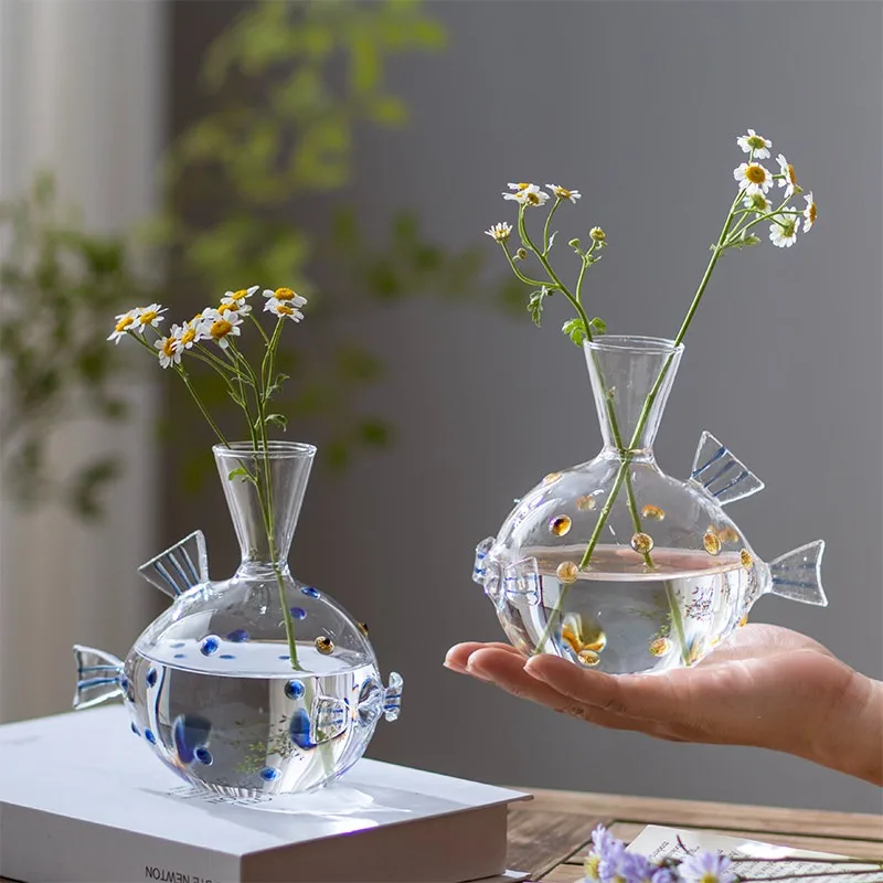 Cartoon Fish Shaped Flower Vase Dot Decor Hydroponic Floral Container Minimalist Desktop Ornament For Home Table Decor Gift