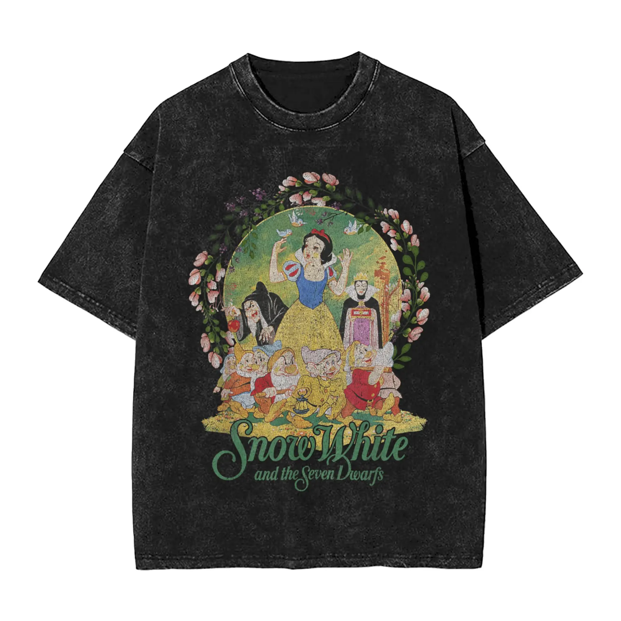 

Белоснежка Групповой снимок Классический плакат Цветочный венок Стираная футболка Мужские повседневные футболки Летние футболки с круглым вырезом Одежда больших размеров