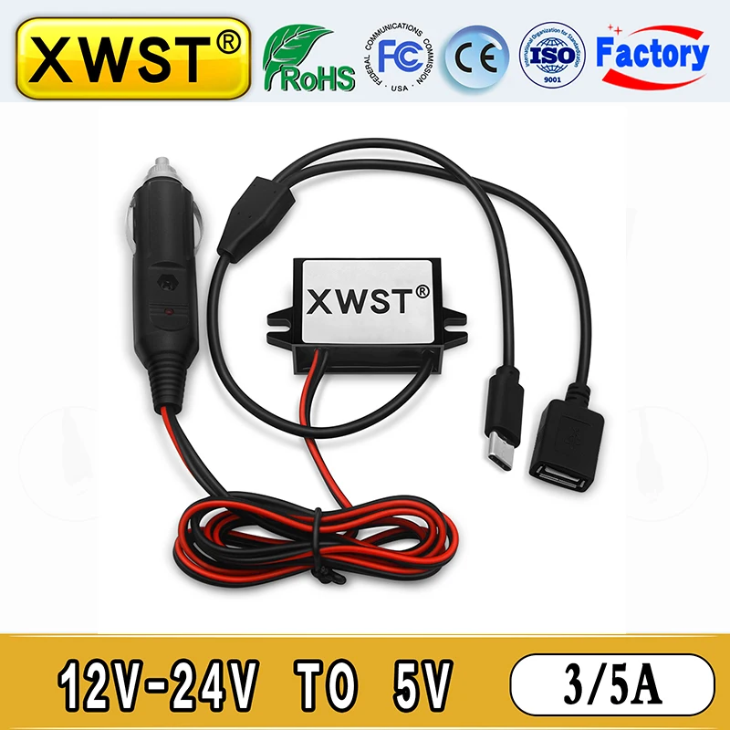 

XWST DC DC Step Down 12V24V to 5V 3A Micro USB Phone Charger Car Charger Cigarette Lighter Mini USB Buck Converter