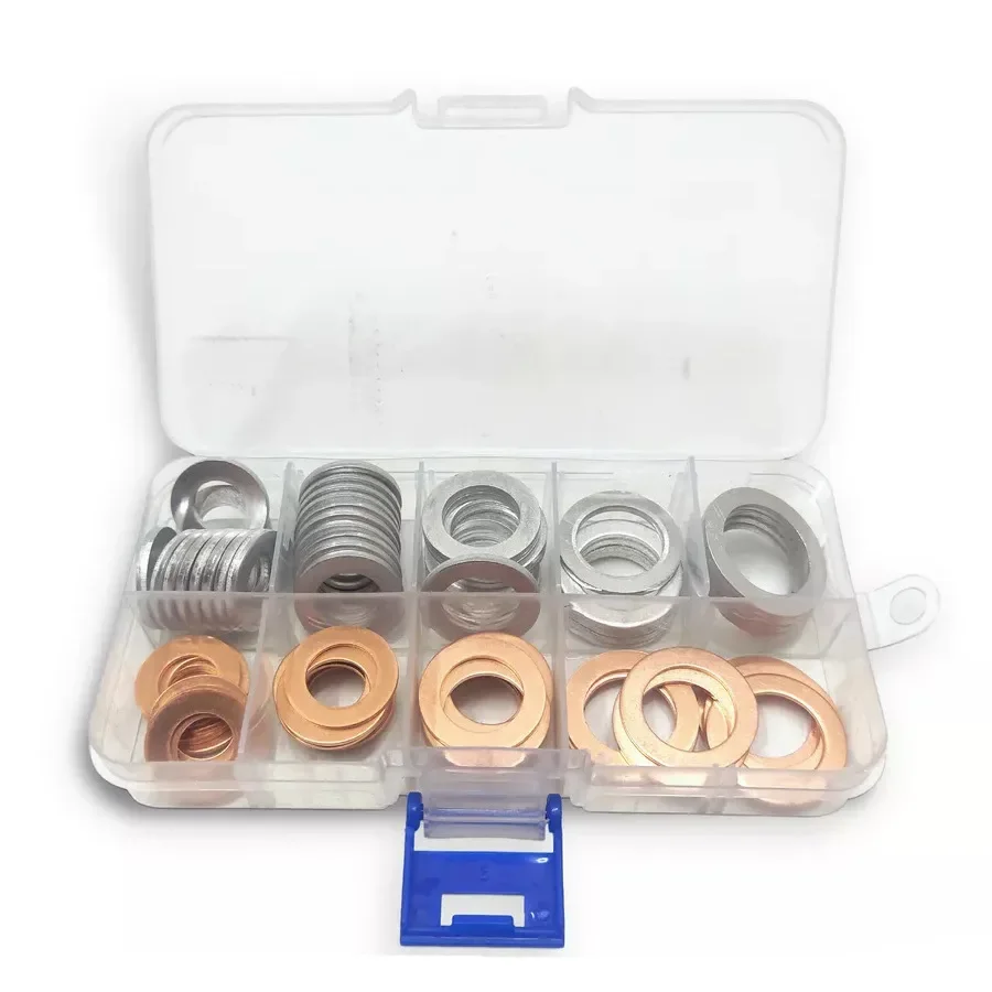 

80pcs Copper Washer Set Flat Ring Seal Gasket Assortment Kit With Box M10/M12/M14/M16/M18 For Sump Drain Plugs