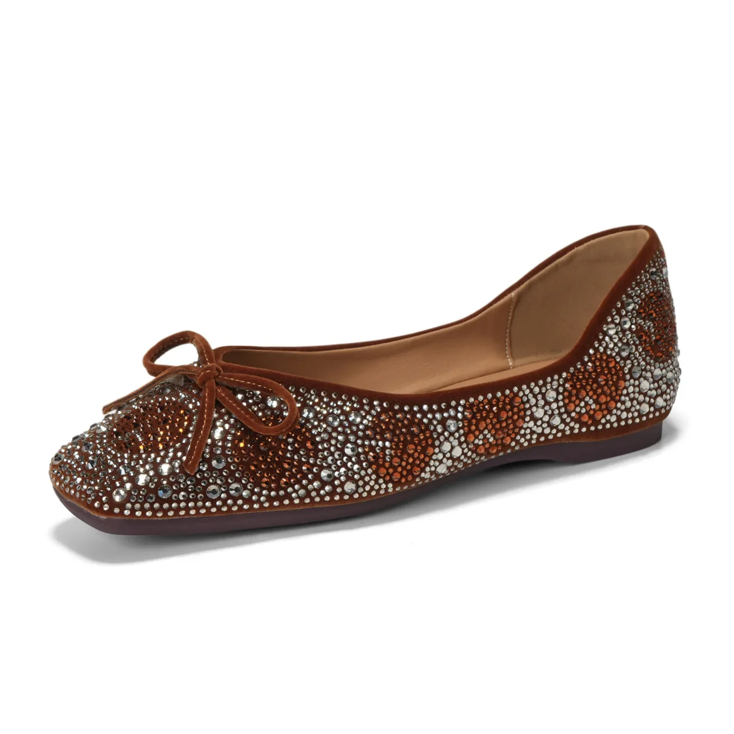 Women's Square Head Shallow Mouth Mary Jane Flats Slip-On Solid Fashion Trend Rhinestone Flat Pu Upper Rubber Outsole Joker