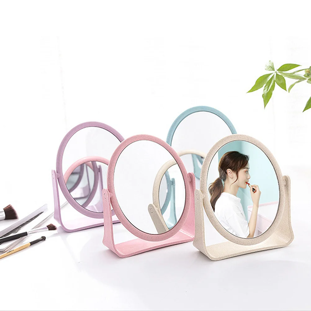 2 قطعة مرآة ماكياج على الوجهين مرآة قابلة للتدوير لسطح المكتب ديكور الحمام الأنيق PP الزجاج الفضي