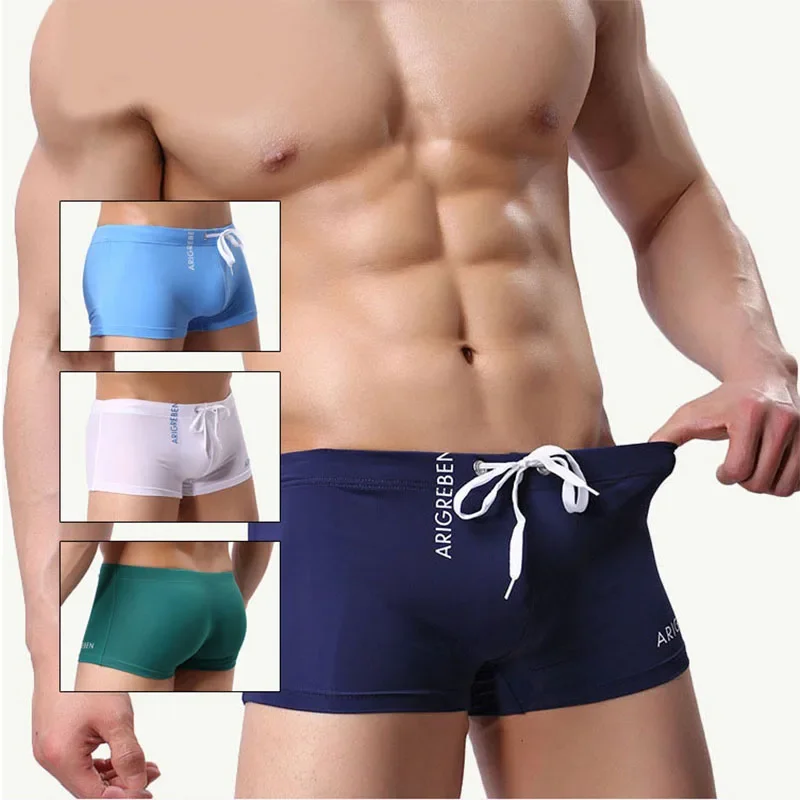 Costume da bagno da uomo con lacci Pantaloncini da spiaggia sexy alla moda ad asciugatura rapida Costume da bagno primaverile caldo Design leggero ad angolo piatto