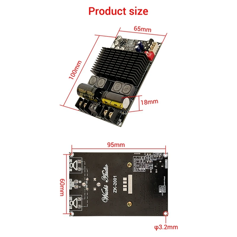 ZK-2001 Digital Amplifier Board 2.1 Channel 2X100W+200W Subwoofer TPA3221 Bluetooth Amplifier Module With Shielded Wire