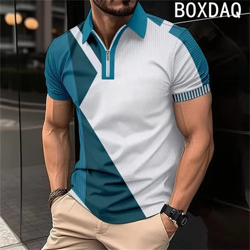 Men's Classic Short Sleeve Polo Shirt Fashion Colorful Geometric Patterns Splice Shirt Oversized 6XL Men Summer Sport Polo Shirt - Image 3
