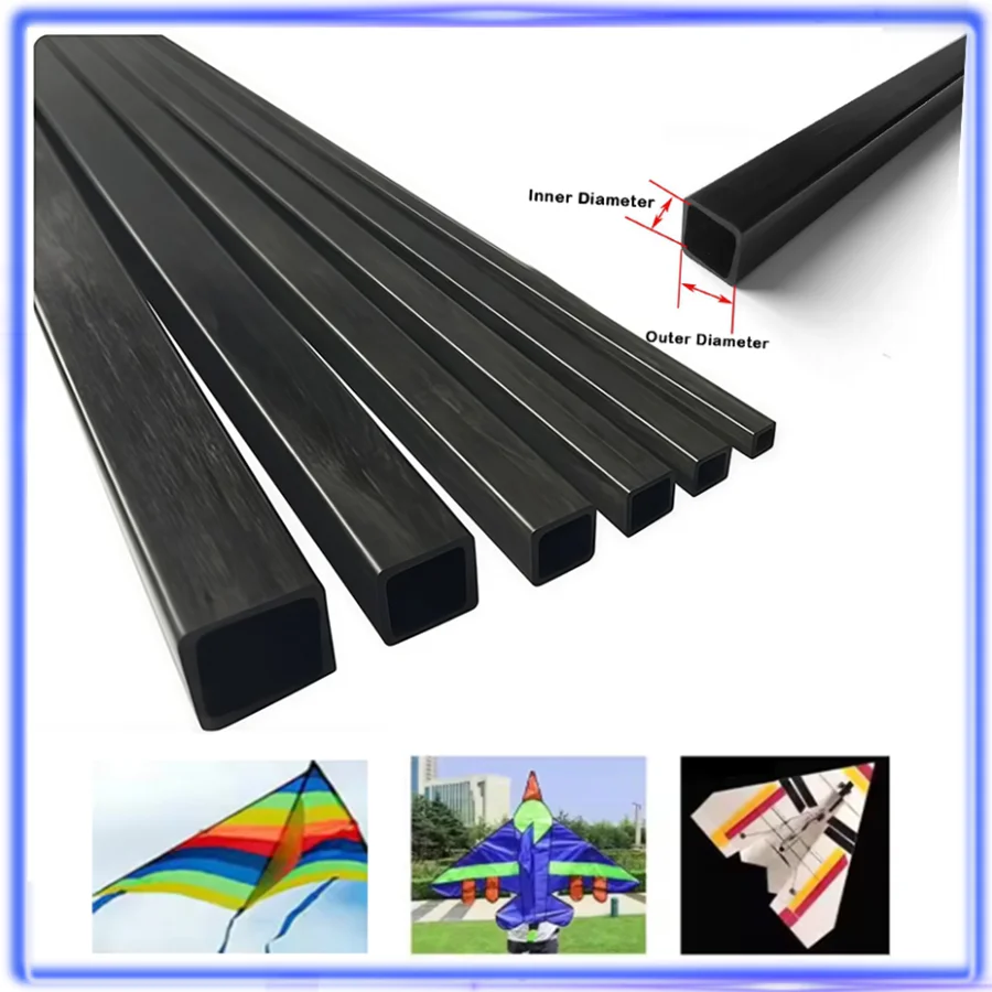 10PCS Outer Inner Square Carbon Fiber Pipe  3mm~10mm Square Tube Carbon Square Tube For Quadcopter Multicoptor Length 500mm