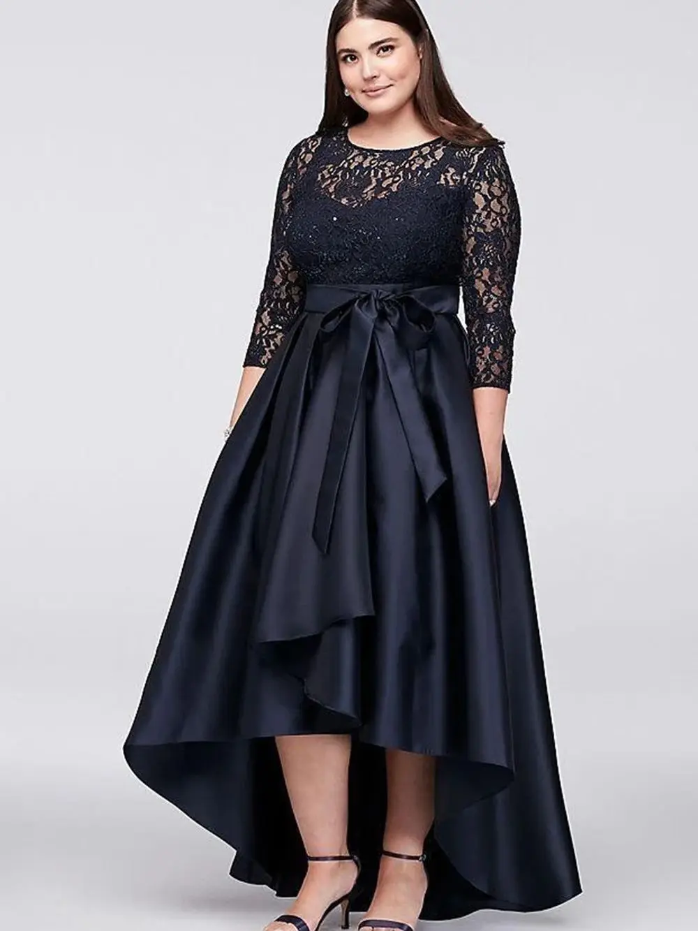 Cocktail Dresses Lace Long Sleeve With Belt Bow Wrought Face A-Line Dresses Front Short Back Long Women's Birthday Party Dresses