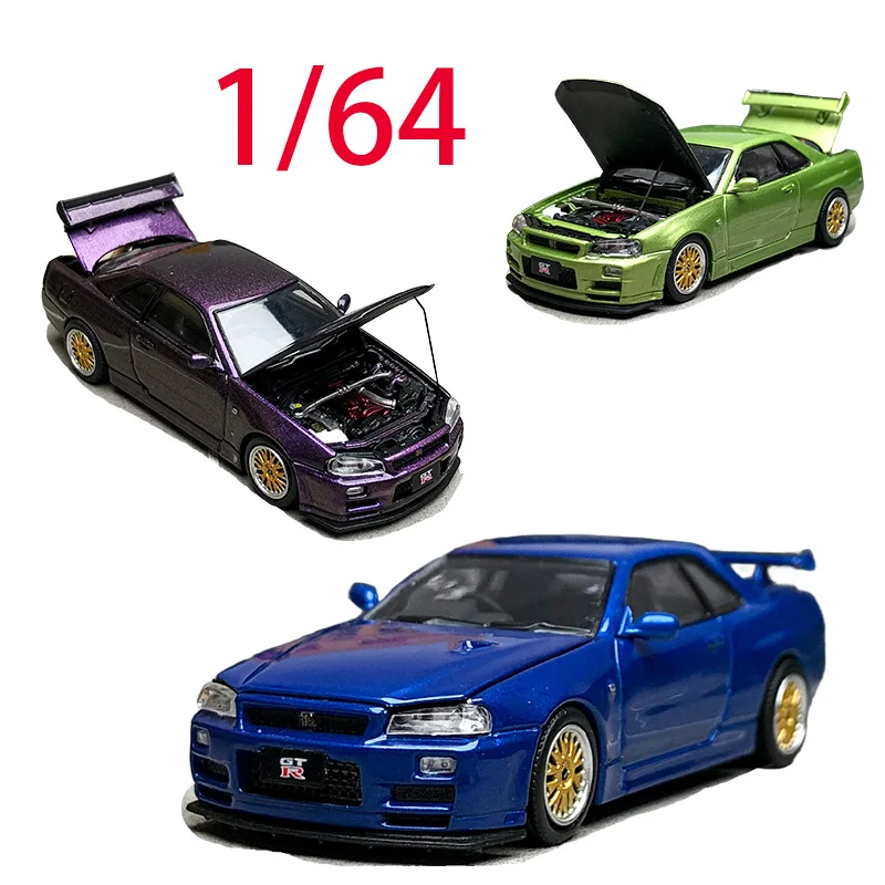 

CA Литой под давлением масштаб 1/64 Nissan, модель автомобиля из сплава Nissan GTR R34, игровые транспортные средства, игрушки для мальчиков, оригинальная коробка, коллекционное украшение, предмет