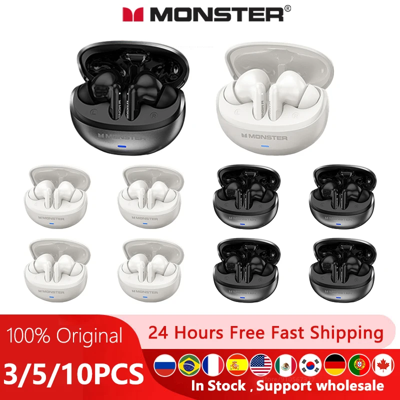 

3/5/10pcs Monster MQT39 Earphones Wireless Bluetooth 6.0 Earbuds TWS HIFI Stereo Noise Reduction Headset Gamer Sports Headphones