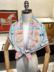 Carriage Chain Women's Twill Silk Machine Edge Thin Shawl Large Square Scarf Headscarf Scarf Wholesale  Scarf for Women