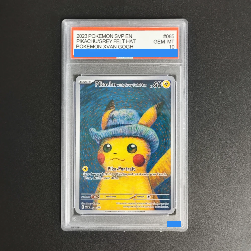 Proxy 2023 PTCG SVP SV BLACK STAR PROMO بوكيمون X VAN GOGH PIKACHU مع قبعة لباد رمادية # لعبة بطاقة الصف 10 085