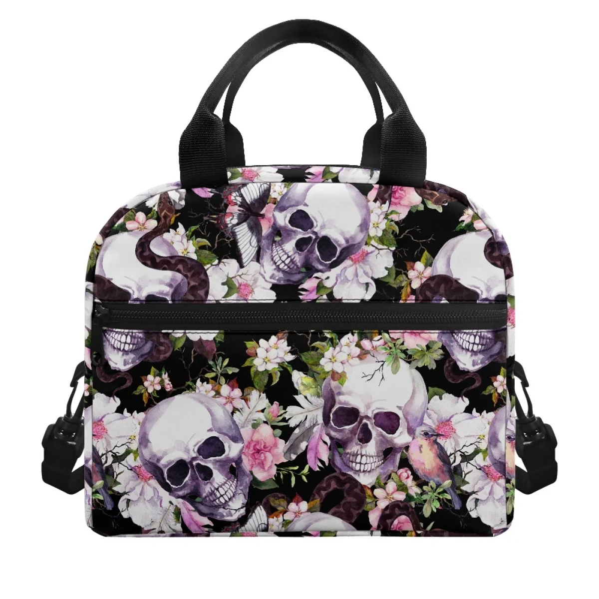 

Halloween Gift Skull Flower Snake Print Multi Large Capacity Handbag Hot Sales Easy To Carry Lunch Bag Fashion Outdoor Bag Satch