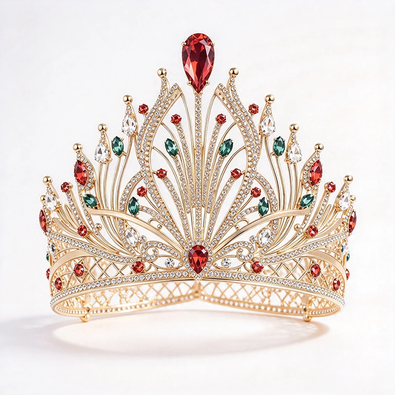 Rhinestone Crystal Large Diadem Miss Pageant Crown 13 cm Height Tiaras for Queen Wedding Prom Hair Jewelry Accessories