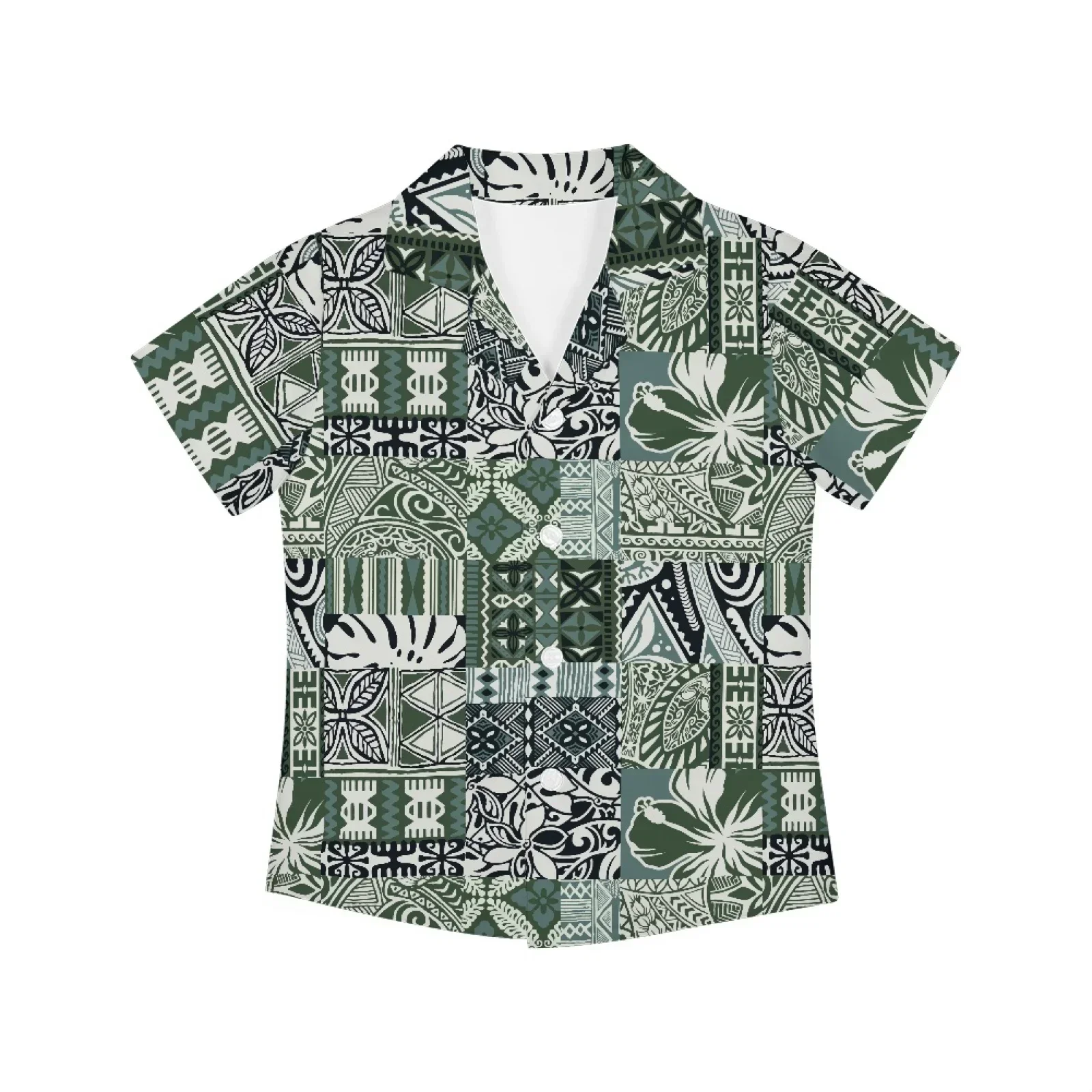 Polynesian Tribal Samoan Totem Tattoo Samoa Prints Turn Down Collar Formal Dress Boys Shirts Short Sleeve Wedding Children Shirt