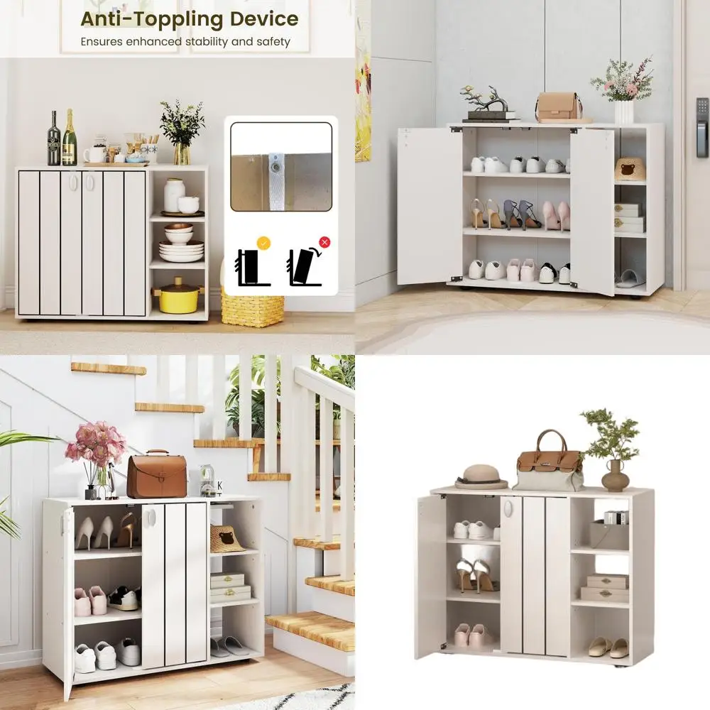 

Трехуровневая регулируемая деревянная полка для обуви для прихожей, коридора и гостиной (белая)