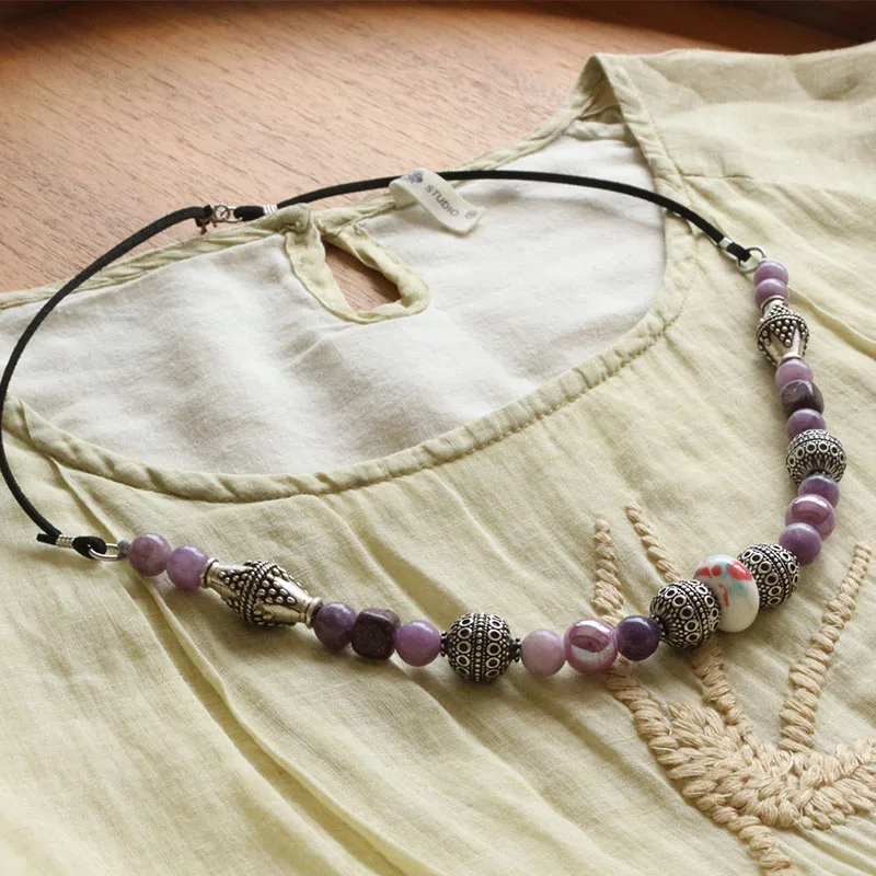Slavic stone Jewelry Makeing For Women ceramics Amethyst necklace, Viking Tribal Brooch Middle Ages Lunula ceramics diy Jewelry
