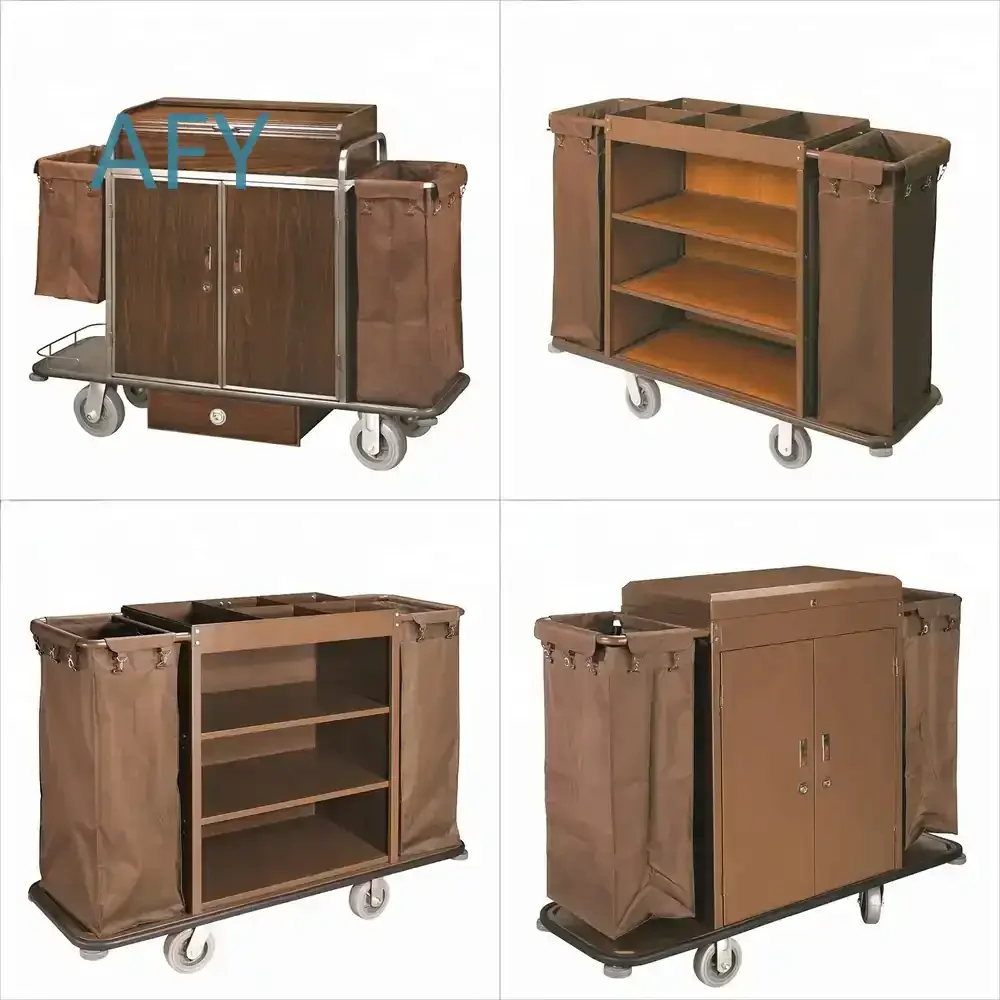 Hotel Room Metal Housekeeping Cleaning Trolley for Hotel Maid Cart Service Cart for Hospitality Industry Commercial Use