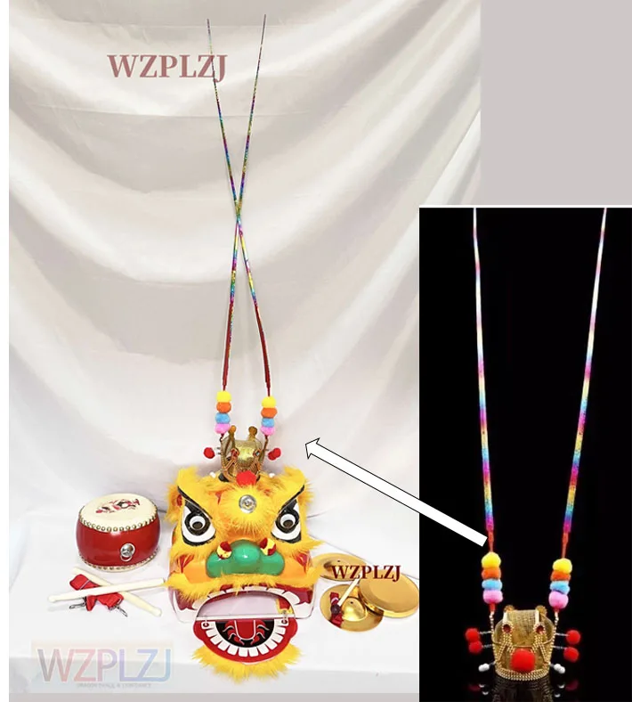 12 inch Lion Dance Costume Cartoon Crown Drum Gong cymbals 3-5 Age Boy Girl Child Play Parade Stage Outdoor Sports Toys  Games