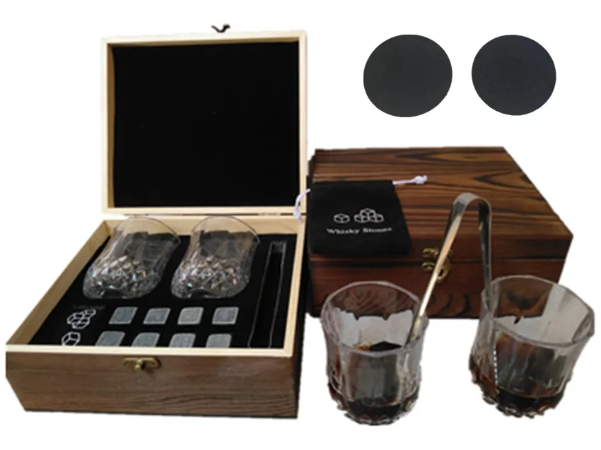 Ice Wine Stone Wooden Box Set Whiskey Stones Whiskey Glass Cup set