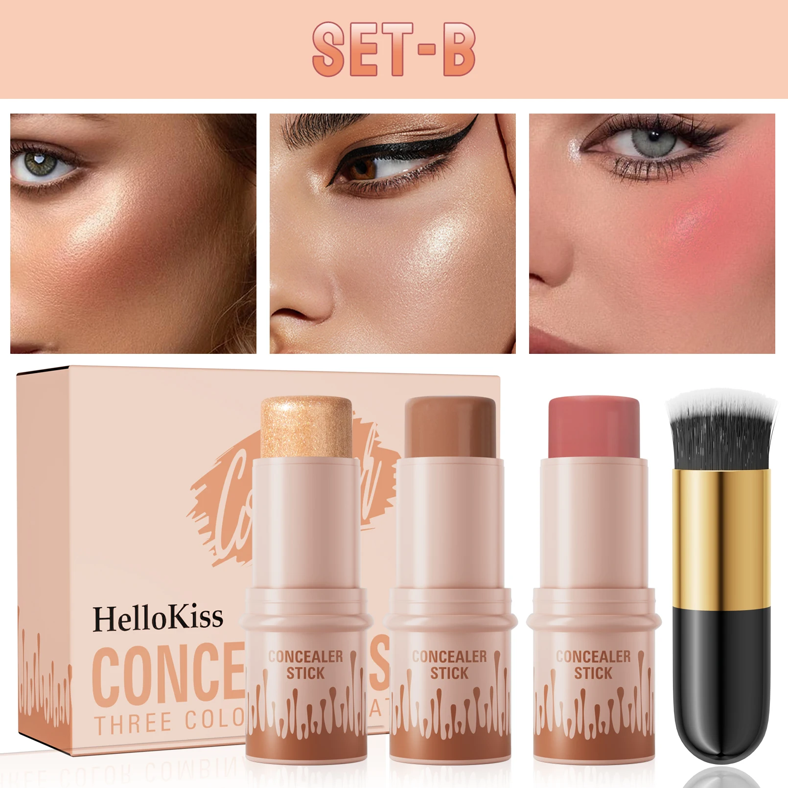 4 pezzi trucco viso contorno bronzer stick evidenziatore multifunzionale schiarente baco da seta fard rossetto crema modifica correttore