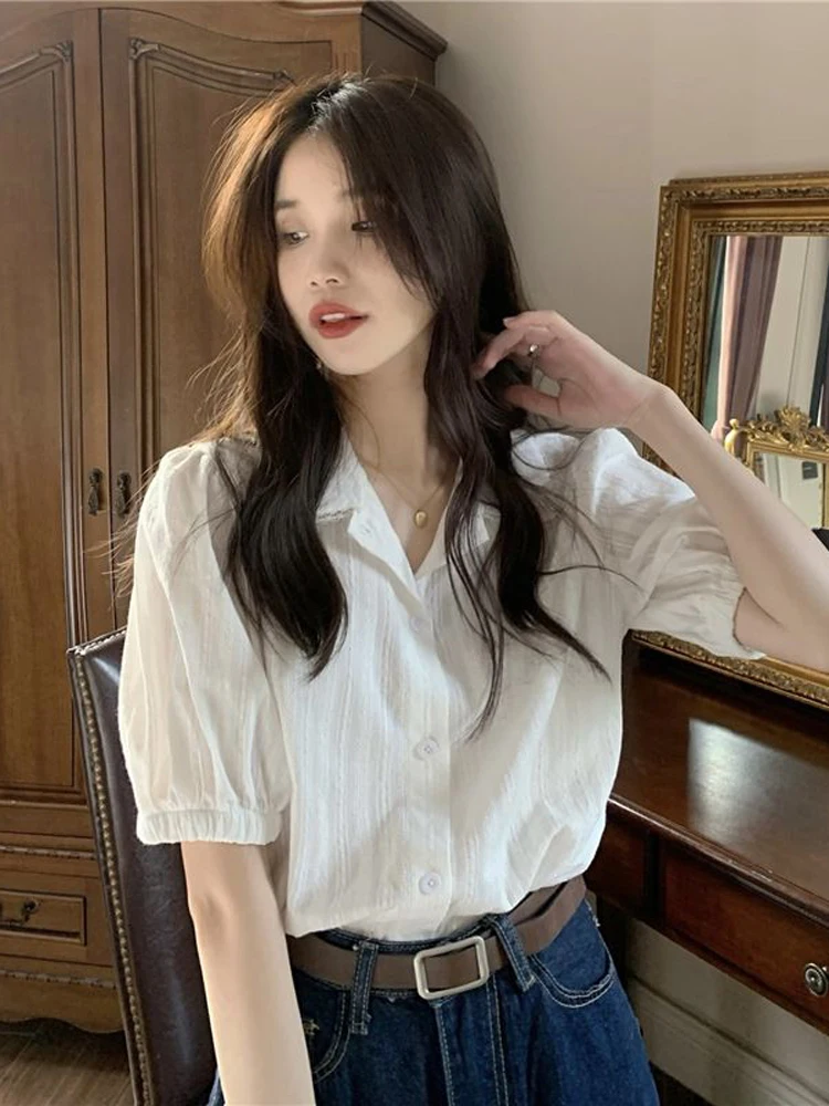 Korean Style Commuter White Short Sleeve Women's Shirt Lace Trim Design Summer New Fashion Breathable Comfortable Casual Top