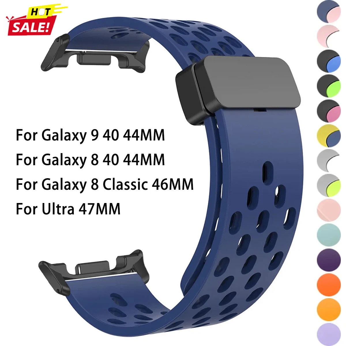 Magnetisches Armband für Samsung Galaxy Watch 9/8/8 Classic 40/44/46mm, atmungsaktives Silikon-Sportarmband, Galaxy Ultra 2/2025 Armband