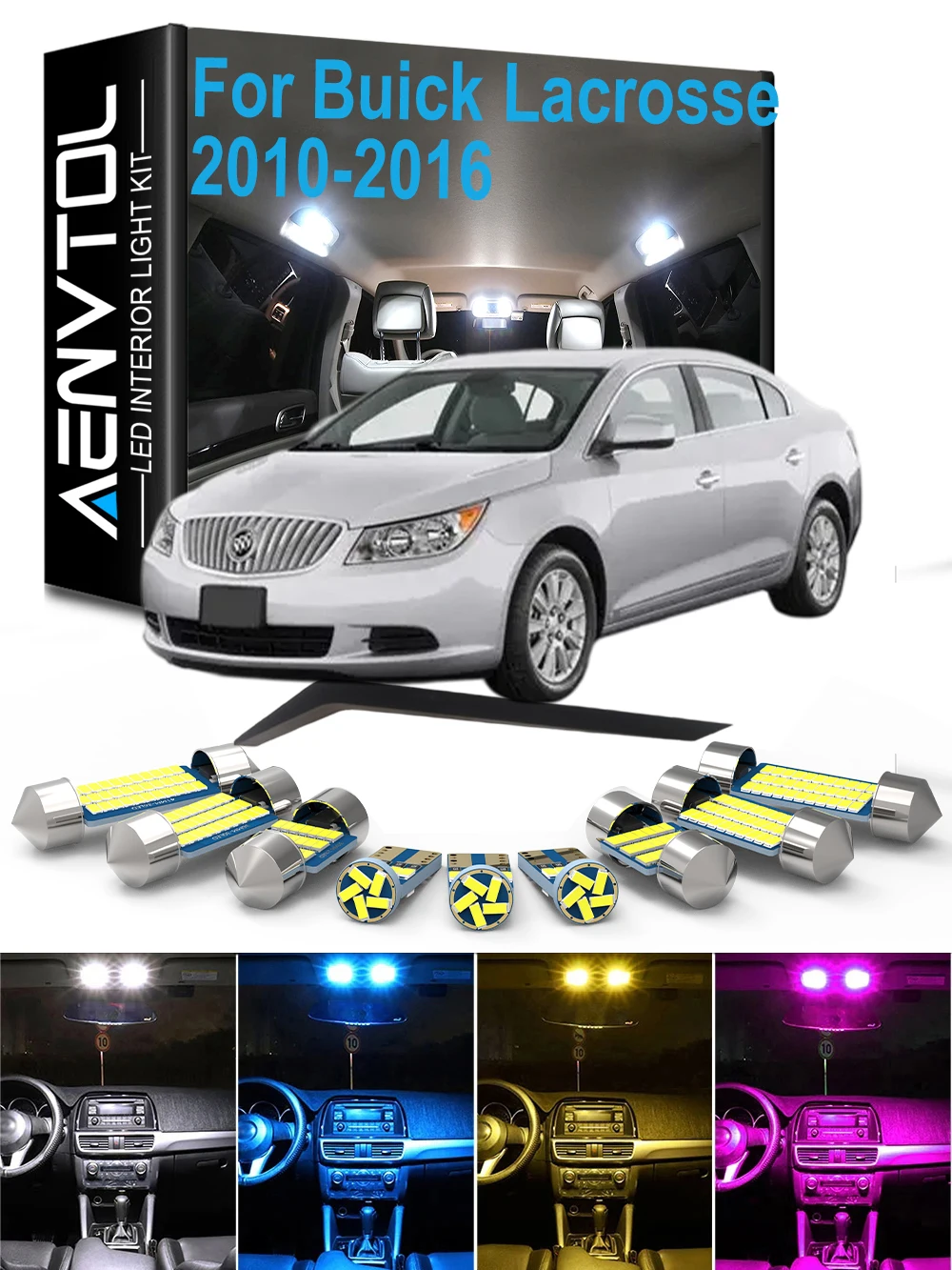 For Buick Lacrosse 2010 2011 2012 2013 2014 2015 2016, 16Pcs Car Indoor Bulb LED Interior Dome Map Reading Sun Visor Light Kit