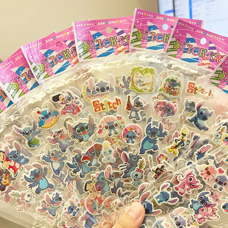 12pcs Disney Cartoon Stitch  Bubble Sticker Kawaii Anime Three Dimensional 3d Puffy Bulk Stickers Kids Girl DIY Toy Sticker Gift