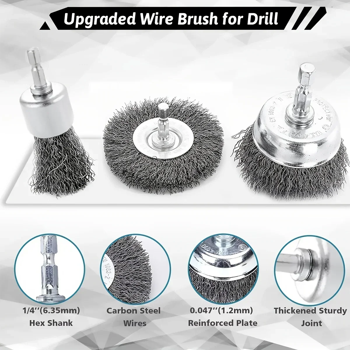 Wire Brush Wheel Cup Brush Set Wire Brush for Drill 1/4 Inch Hex Shank 0.012 Inch Coarse Carbon Steel Crimped Wire Wheel