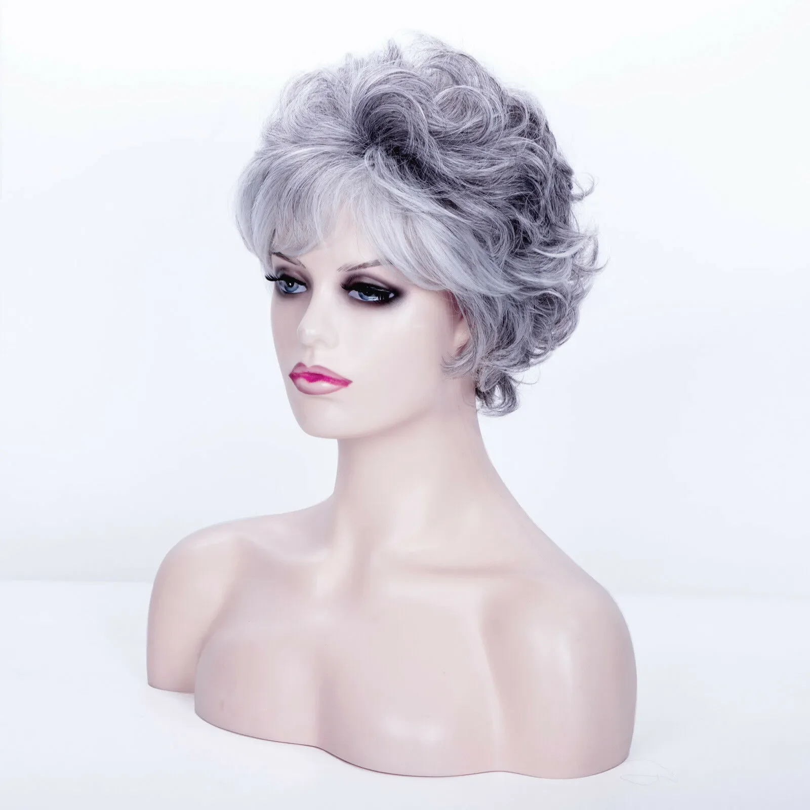 Womens Grandma Gray 27cm Short Curly Hair Wigs Fashion Full Wig