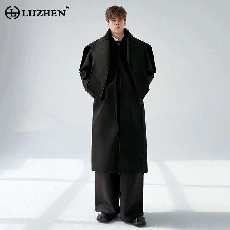 

LUZHEN 2025, новый зимний съемный шарф, шаль, украшение, шерстяная ветровка, пальто, мужской однотонный элегантный красивый плащ JY5292