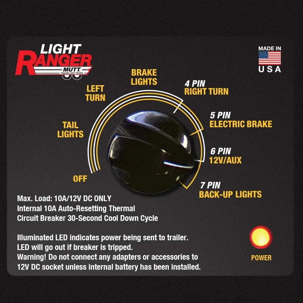 Prodotti innovativi dell'america #9101 Light Ranger MUTT (7-Way Spade Pin Style con adattatore) Tester per rimorchio