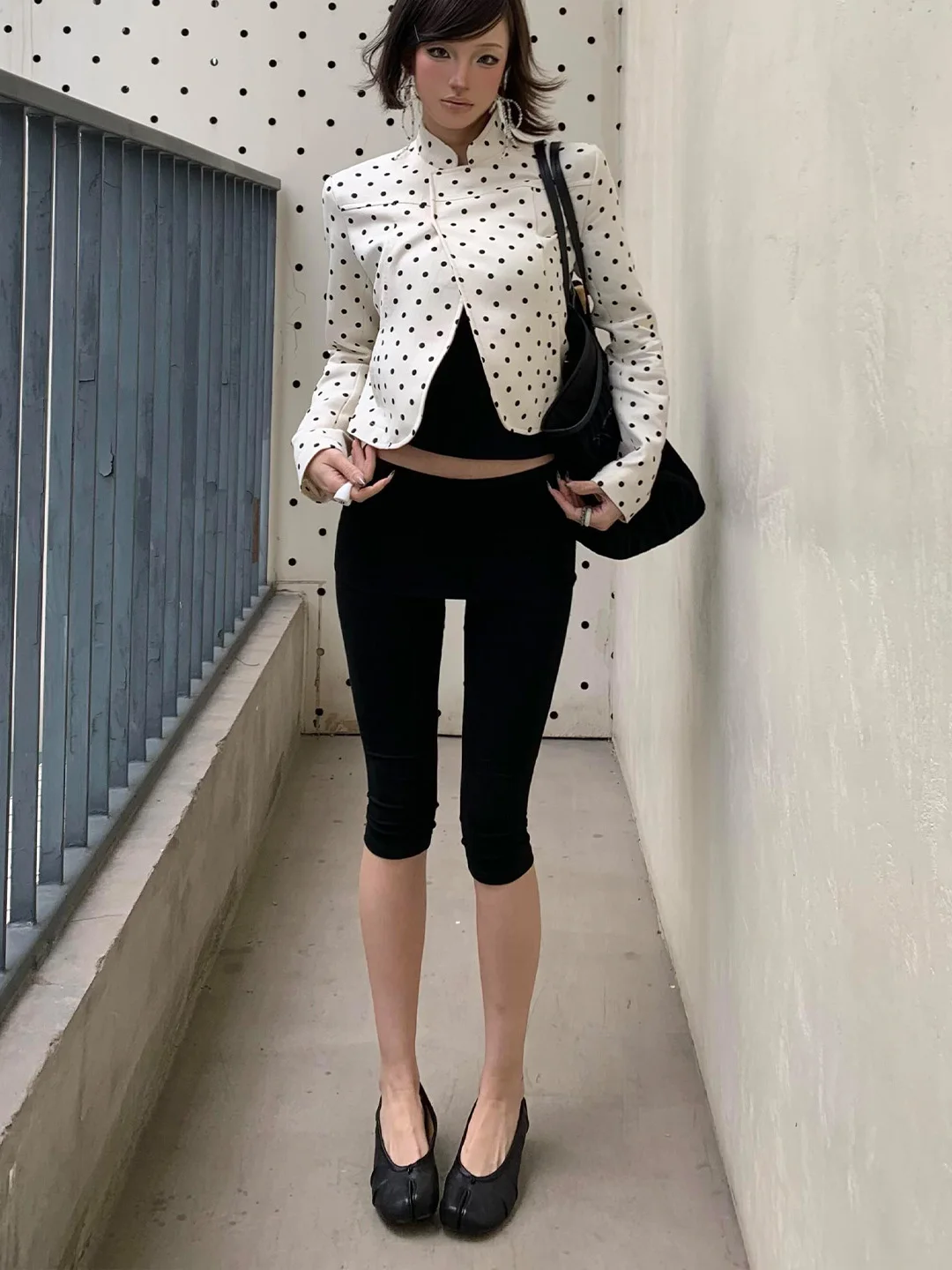 American Style Spicy Girl Black Cuffed Elastic 7/8 Length Pants Women Versatile Casual Sports Slimming Knitted Trousers